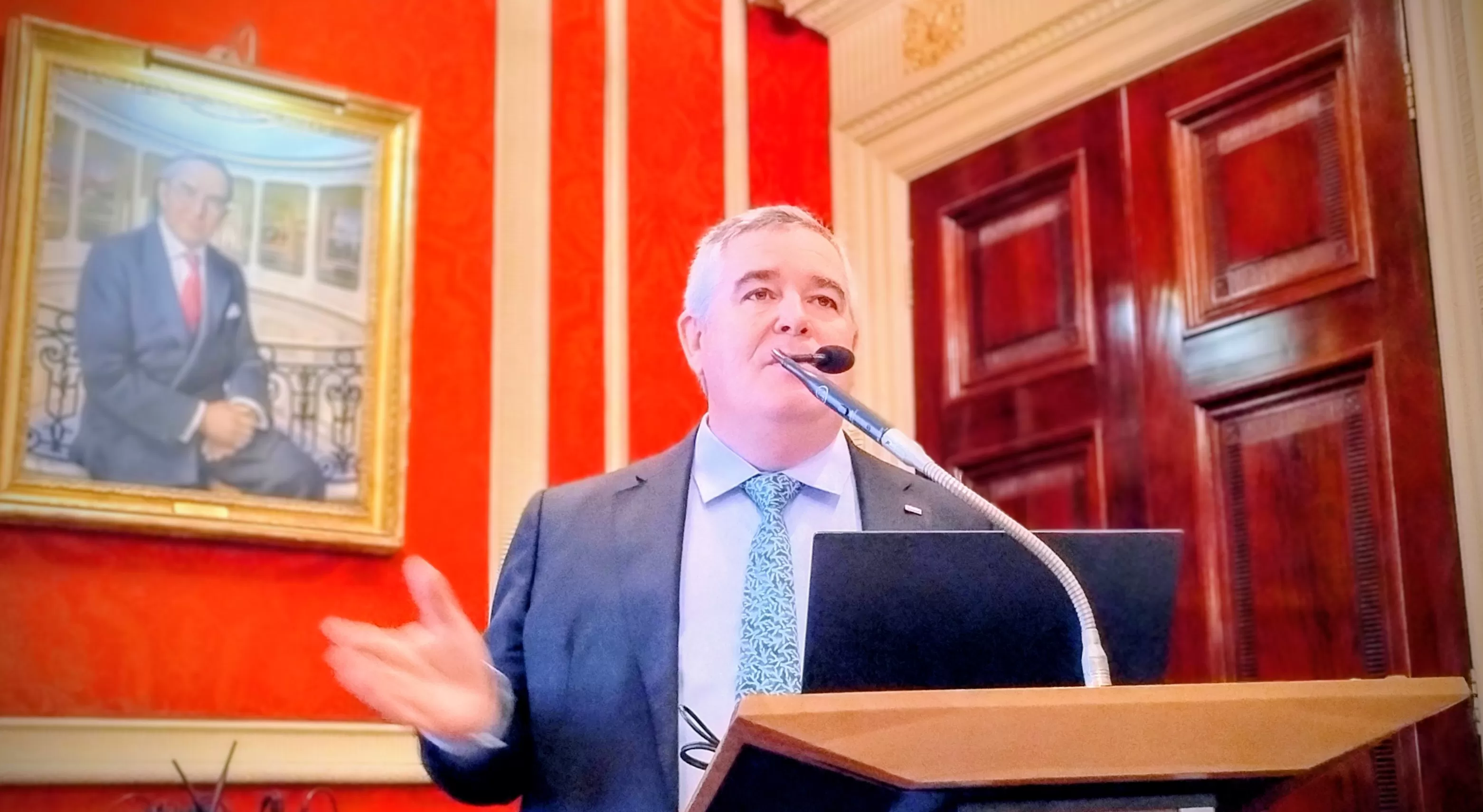 Man presenting award